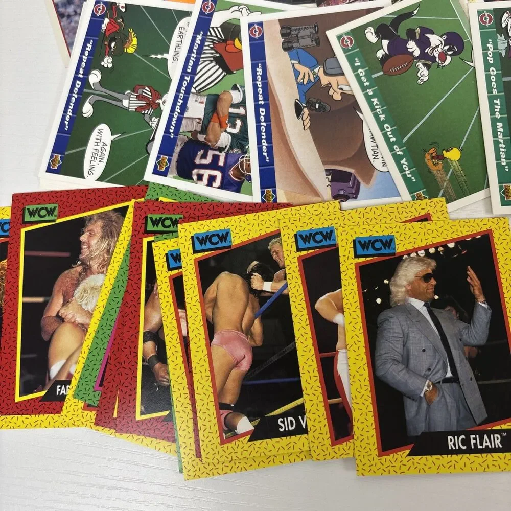 Lot 90s Trading cards 200+ Looney Tunes Marvel WCW WWF Olympics Batman Hot Wheel
